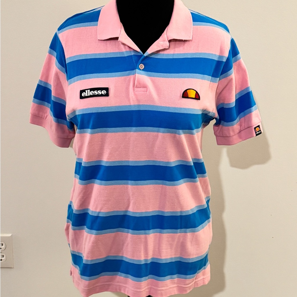 Ellesse Men’s Polo Shirt - Pink and Blue Stripes